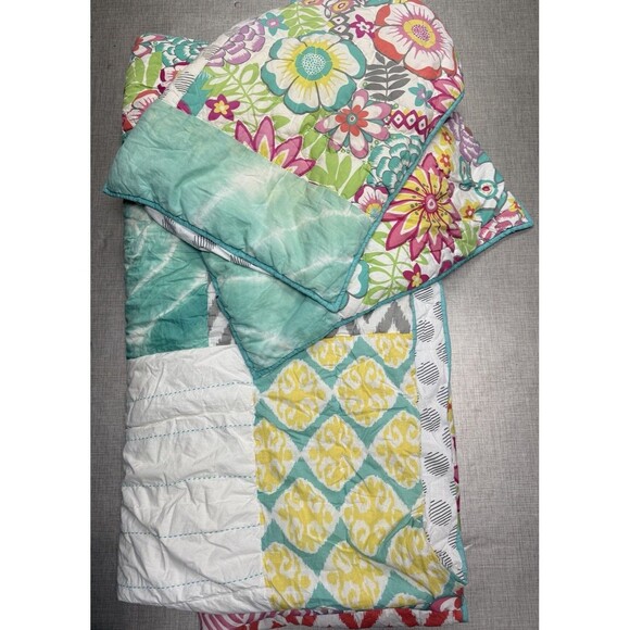 Pottery Barn Teen Sunset Beach Tie Dye Floral Full Comforter 2 Shams Set - Picture 2 of 5